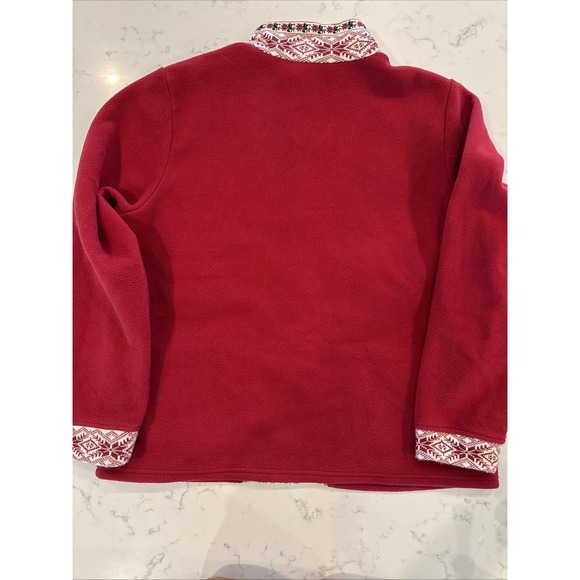 LL BEAN JACKET‎ Nordic Snowflake Knit Trim Fair Isle Poinsettia Ribbon Womens XL - Picture 6 of 9